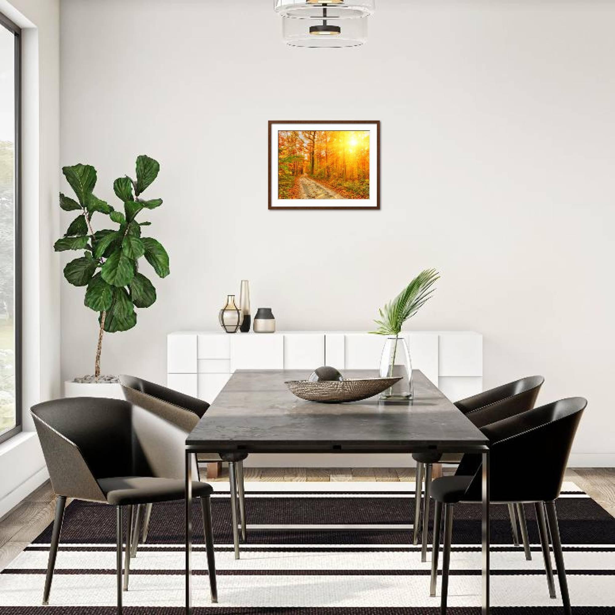 ART.COM ART.COM Framed Wall Art Prints Pathway through the Autumn Forest by sborisov, Scenic Decor, 24\" x 18\", Espresso Frame with White Mat