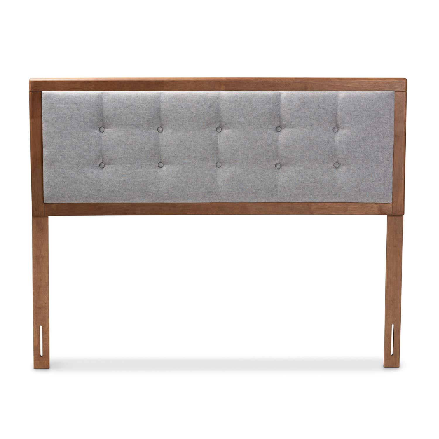 Baxton Studio Baxton Studio Sarine Mid-Century Modern Light Grey Fabric Upholstered Walnut Brown Finished Wood Full Size Headboard