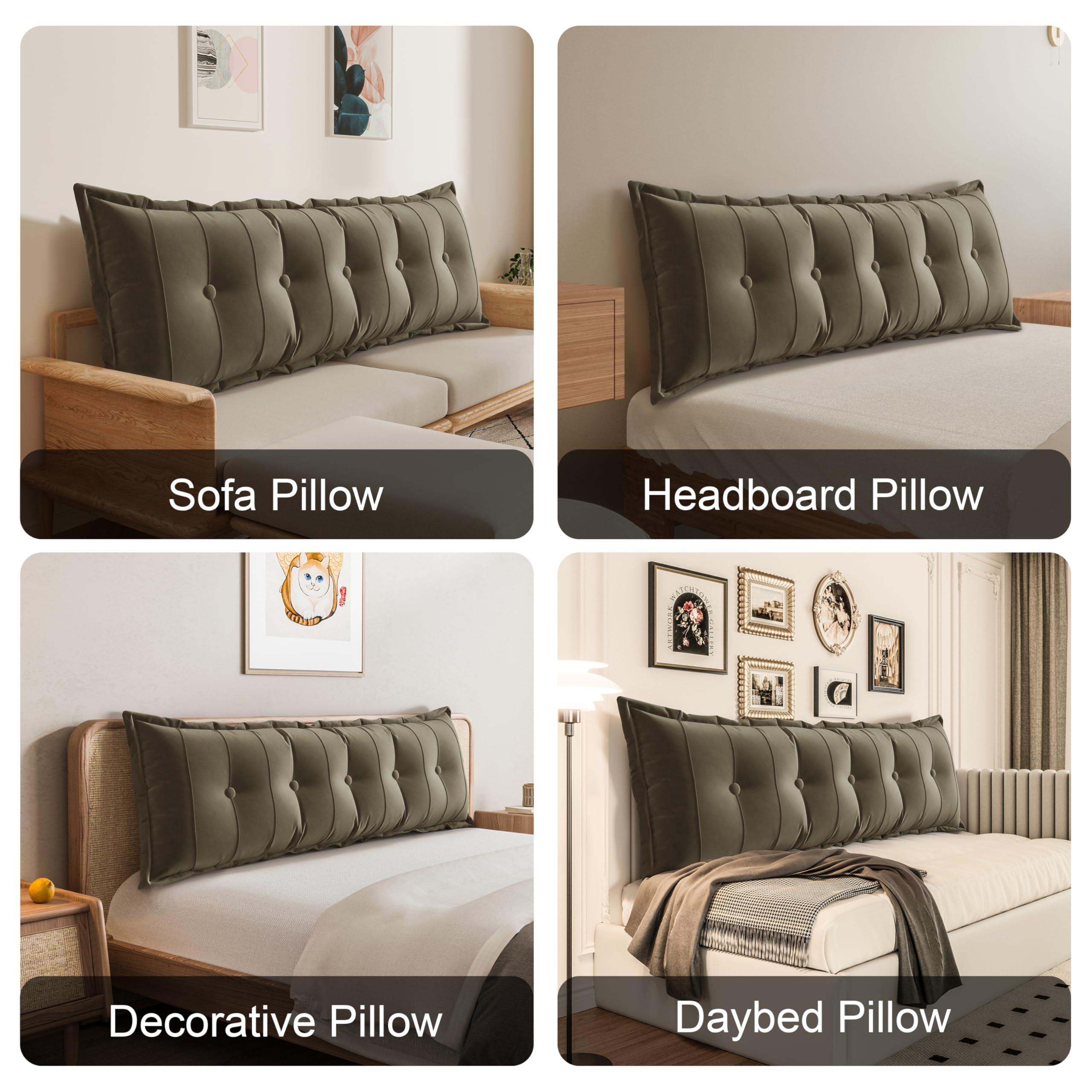 WOWMAX WOWMAX Rectangular Headboard Pillow Bolster Pillow for Bed Back Rest Pillow for Sitting in Bed Daybed Pillows Back Support Pillow for Bed Reading Pillow Velvet(100% Cotton) Light Tan King