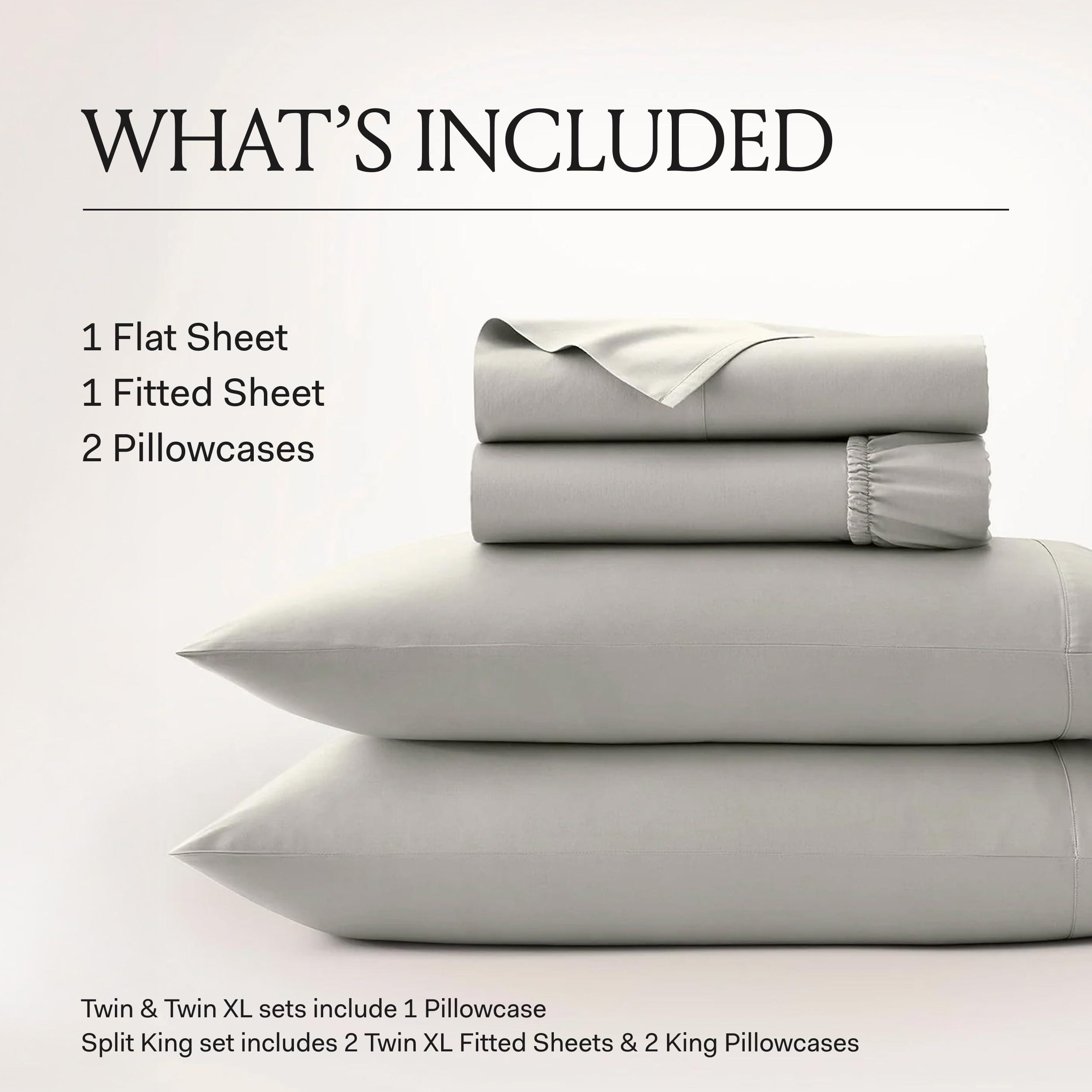 BOLL & BRANCH BOLL & BRANCH Signature Hemmed Sheet Set - Split King, Mineral - Luxury 100% Organic Cotton - Includes 1 Flat, 2 Fitted, 2 Pillowcases - Buttery Soft