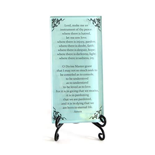Lifeforce Glass The Prayer of St. Francis Inspirational Glass Plaque. Beloved Prayer Provides Encouragement For All. Includes Folding Easel. By Lifeforce Glass. Seafoam.