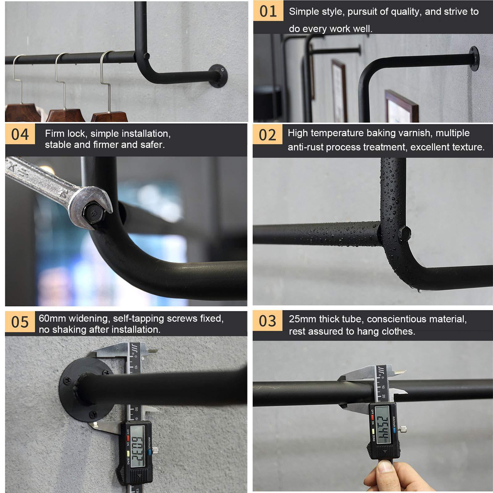 Wall Rack Wall-Mounted Clothes Rack Black Industrial Pipe Clothing Rack Stand, Heavy Duty Detachable Wall Metal Iron Garment Bar Towel Rack, Multi-Purpose Hanging Rod for Closet Storage