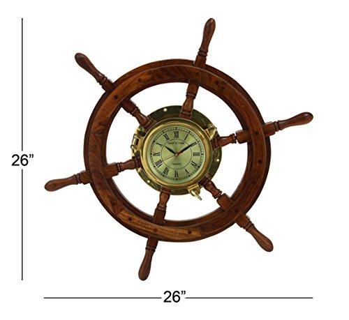 Deco 79 Deco 79 Wood Brass Shipolystonewheel Clock a Perfect Nautical Wall Decor