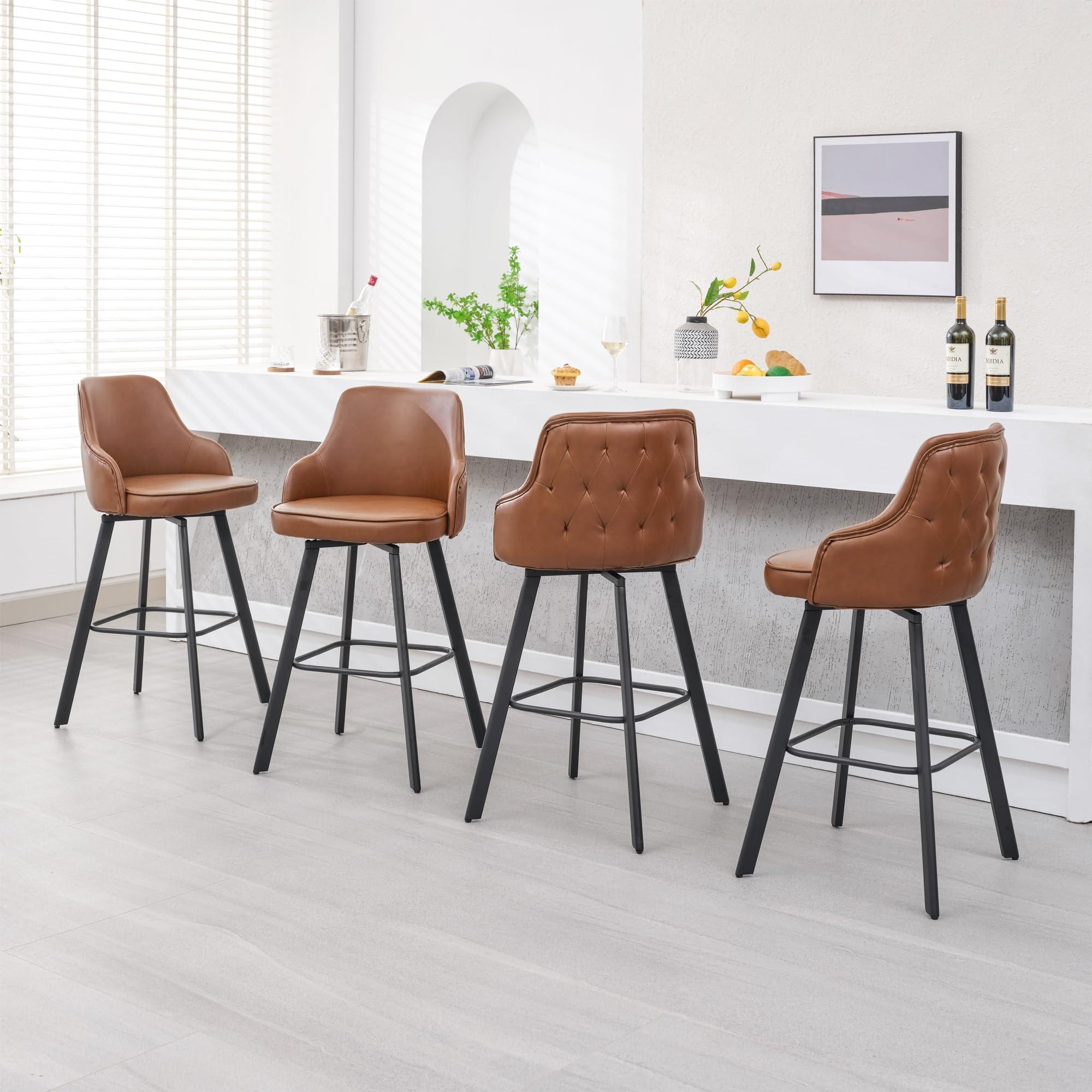 FIRAVOE FIRAVOE Bar Stools Set of 3, 30\" Swivel Bar Height Bar Stools with High Back, Faux Leather Kitchen Barstools Bar Height for Kitchen Island (Dark Brown, 3PCS 30\" Bar Stools)