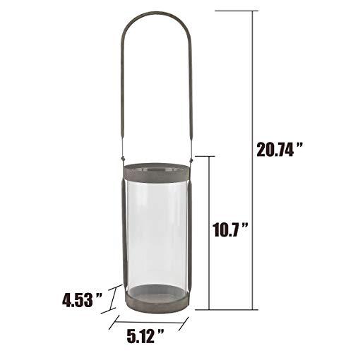Stonebriar Stonebriar Industrial Glass Cylinder Hurricane Candle Lantern with Rustic Zinc Metal Frame and Handle, Gray
