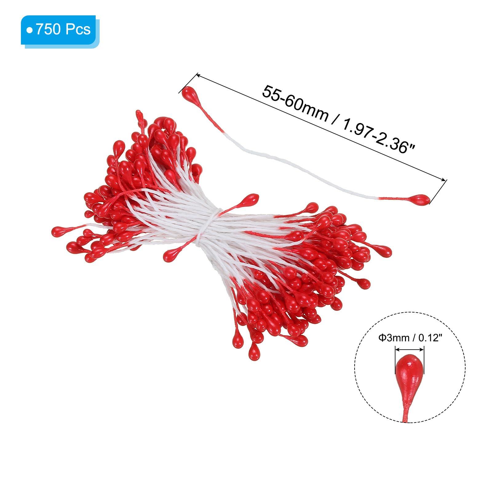 PATIKIL PATIKIL Double Heads Flower Stamen, Artificial Flower Stamen Pistil Hand-Made Pearl Floral Stamen for DIY Christmas Card Wedding Decoration Red