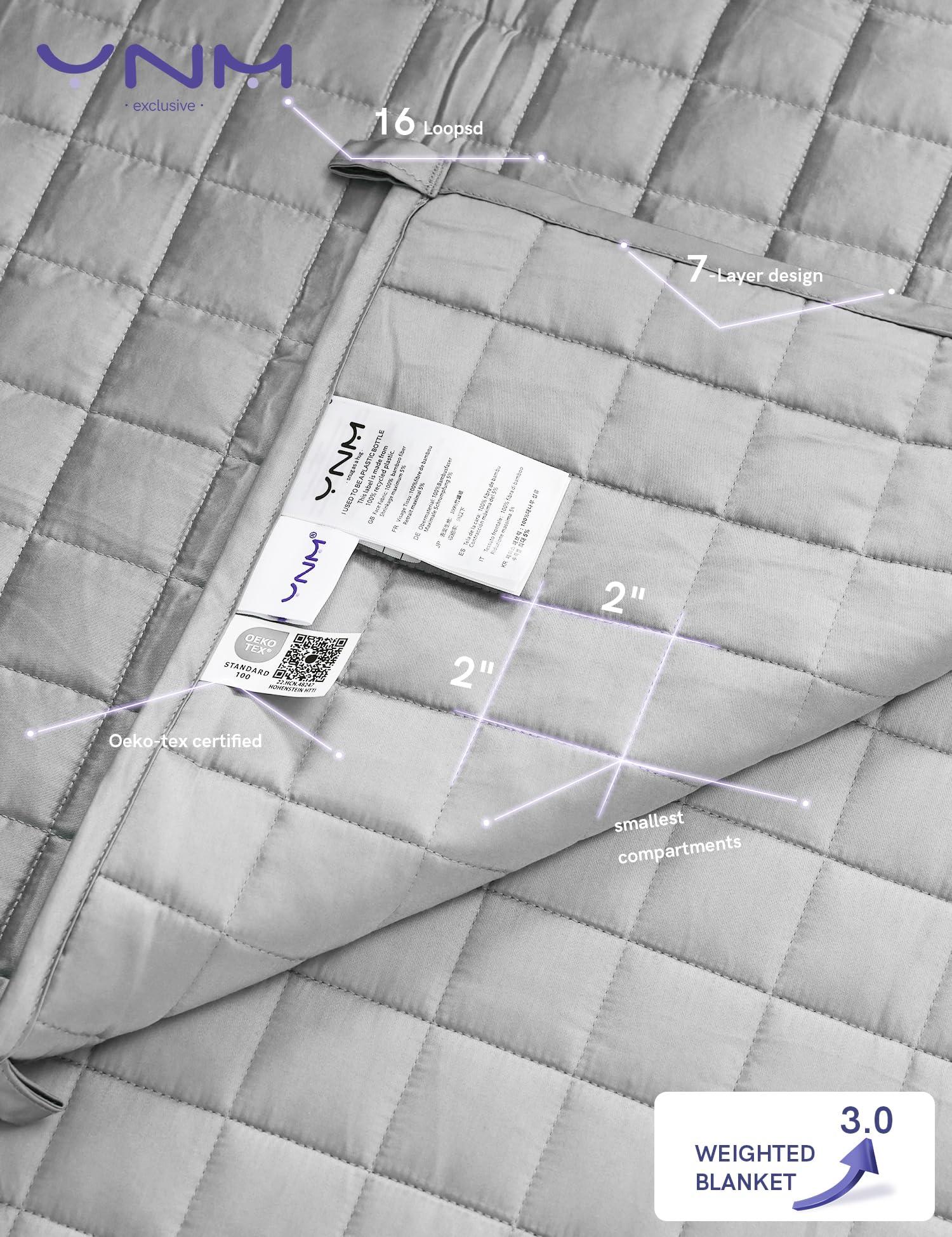 YnM YnM Exclusive Cooling Weighted Blanket,Smallest Compartments, Bed Blanket for One Person of 140lbs, Ideal for Queen/King Bed (60x80 Inches, 15 Pounds, Light Grey)
