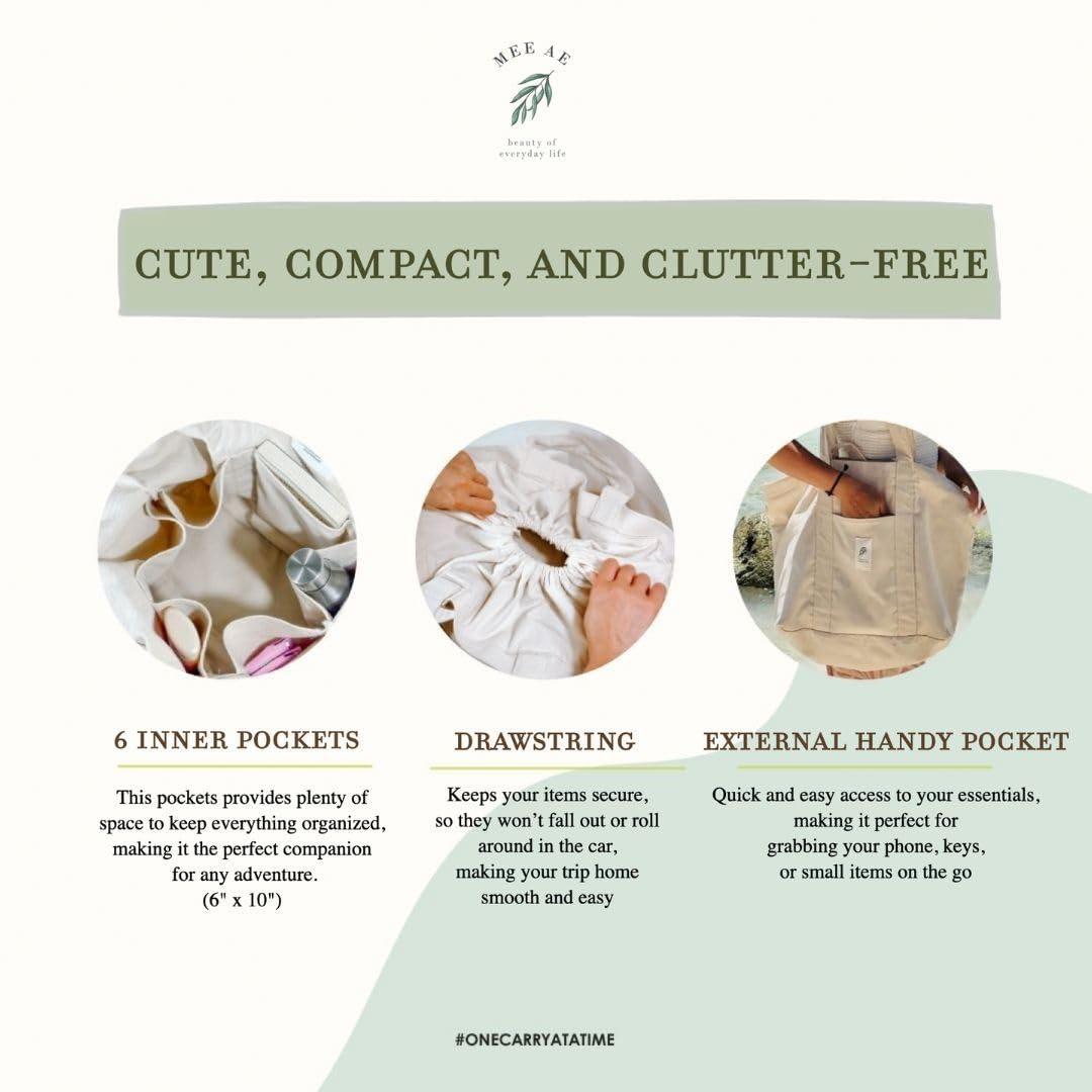 MEE AE MEEAE - Sustainable Drawstring Canvas Bag, Durable XL Tote, Reusable 14oz Bag