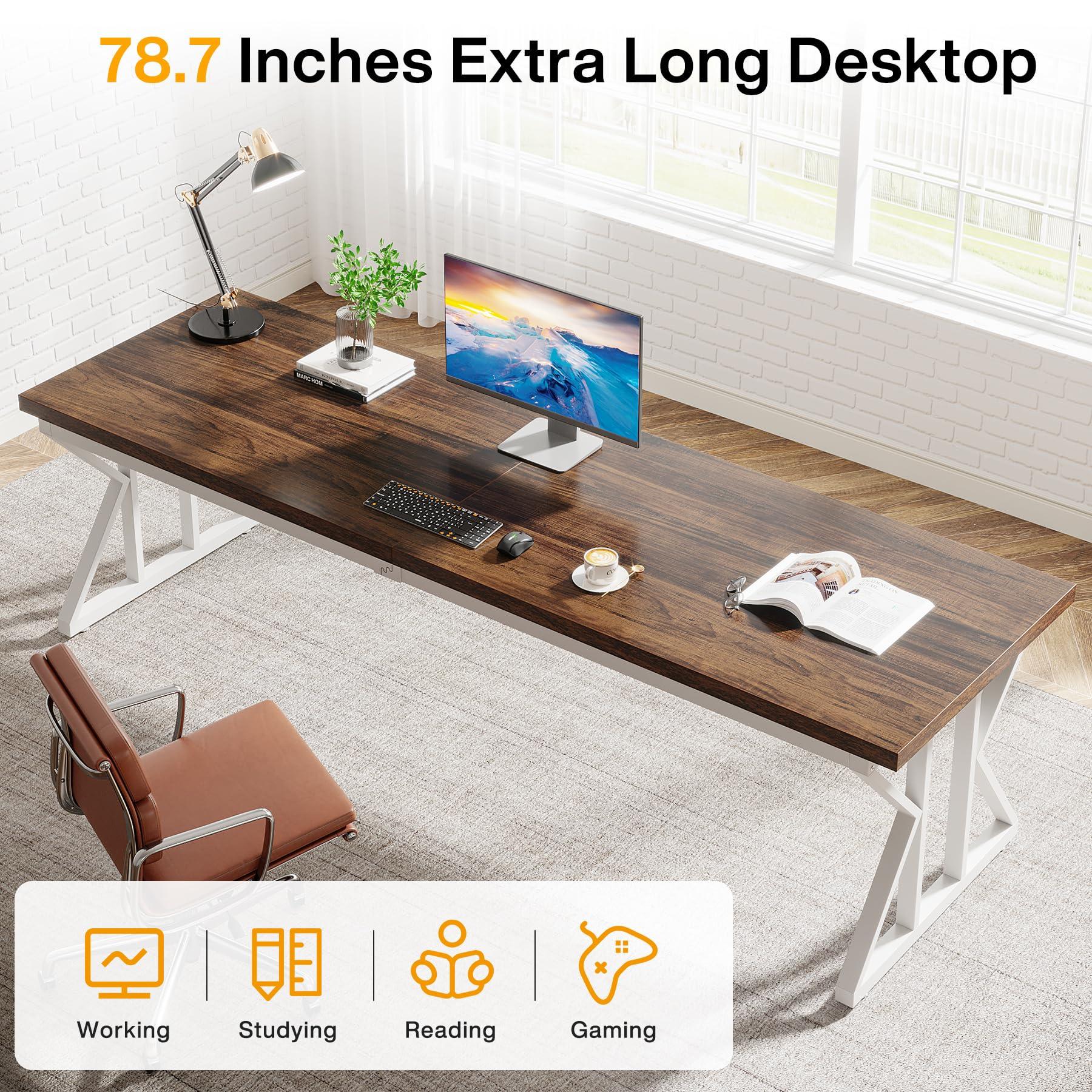 Tribesigns Tribesigns 78.7 Inches Long Computer Desk, Two Person Desk Large Executive Office Desk, Double Desk Study Writing Table for Home Office (Brown/White)