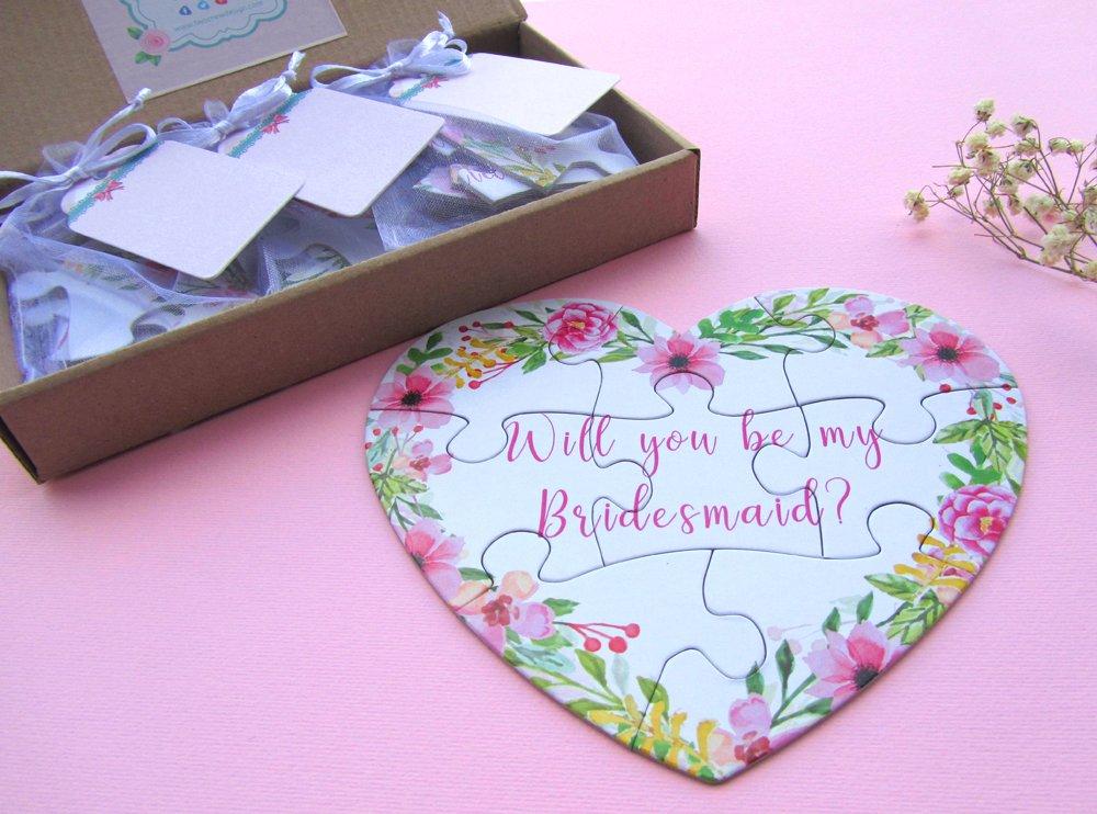 TwoCrewDesign Bridesmaid Proposal Set of 4 Puzzles, Will You Be My Bridesmaid Puzzle, Bridal Proposal Box, Bridesmaid and Maid of Honor Proposal Set Card