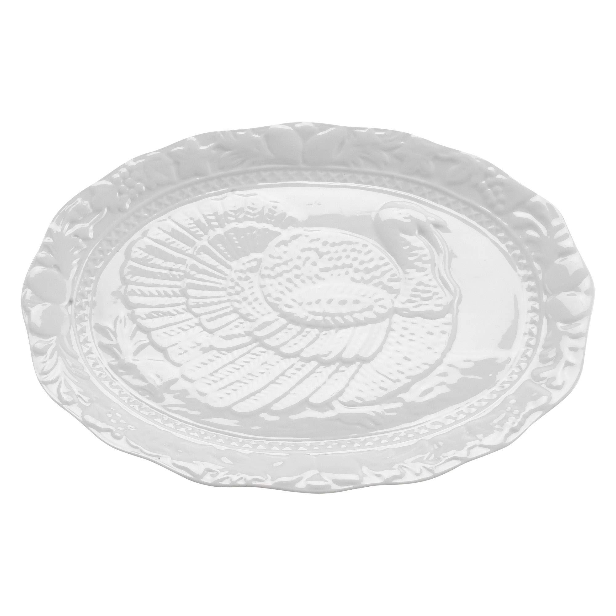 HIC Kitchen HIC Kitchen Turkey Embossed Serving Platter, Fine White Porcelain, Oversized