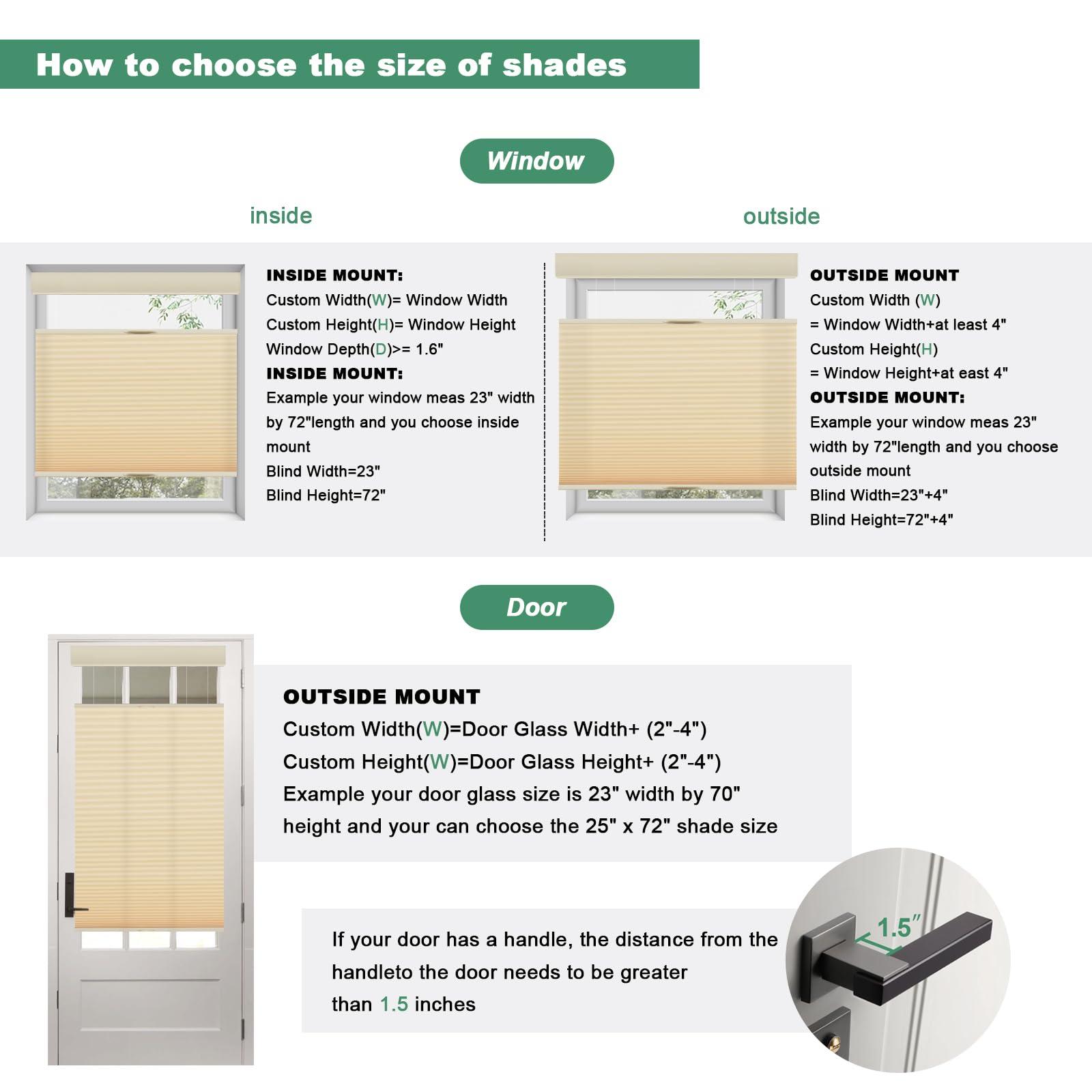 Tonature Tonature Light Filtering Door Blinds Top Down Bottom Up Cellular Shades for French Door 1" Honeycomb Fabric Thermal Insulated Energy Efficient Privacy Window Shades53 W x 72" H, Beige