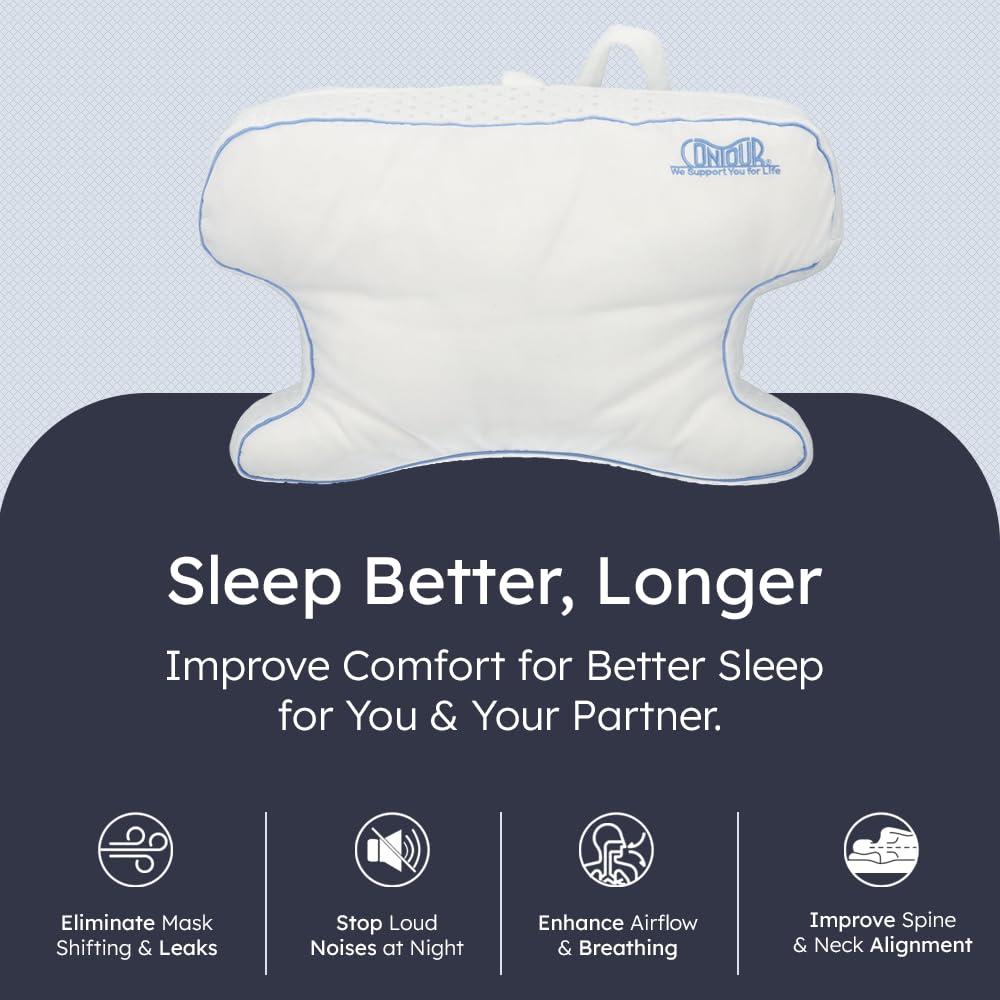 Contour Contour CPAPMax 2-in-1 Cooling Plush CPAP Comfort Pillow - Reduce Air Leaks, Hose Tangles, Mask Discomfort & Adjust Thickness, for Side, Stomach, Back Sleepers, All Masks - Works 1st Night