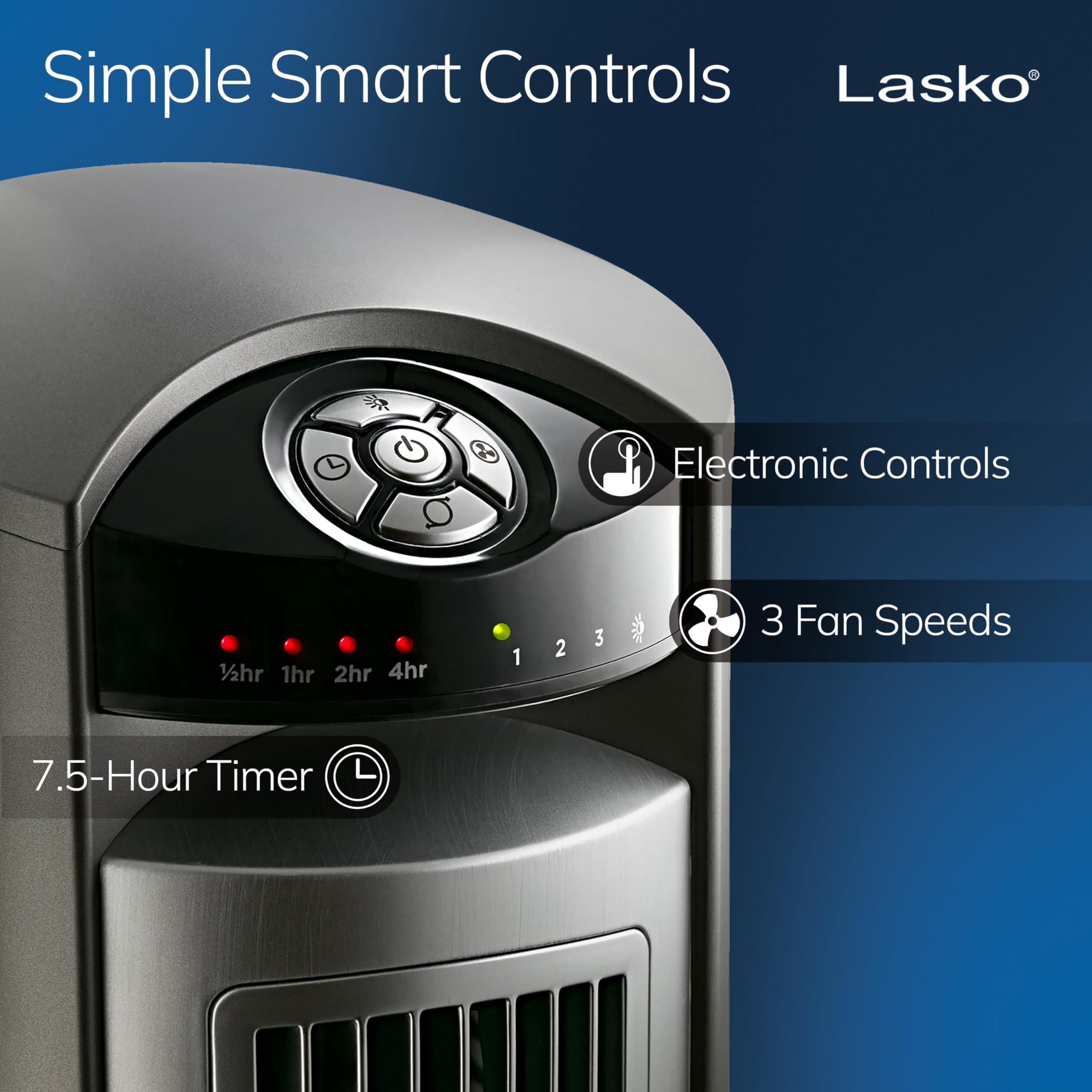 Lasko Lasko Oscillating Tower Fan, Quiet Fans with Remote, for Bedroom, Living Room, Office, Tower Fan with Remote, 3-Speed Timer, 42, Silver T42951