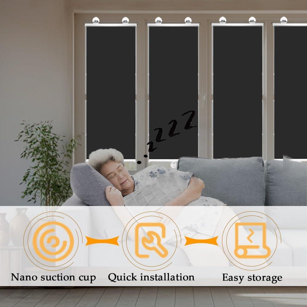 HomeLoft Basics Temporary Blackout Roller Shades Privacy Roller Blinds Portable Window Shades with Suction Cups Easy to Install for Home,Office,Bedroom,Door(Gray,W23 x H49)