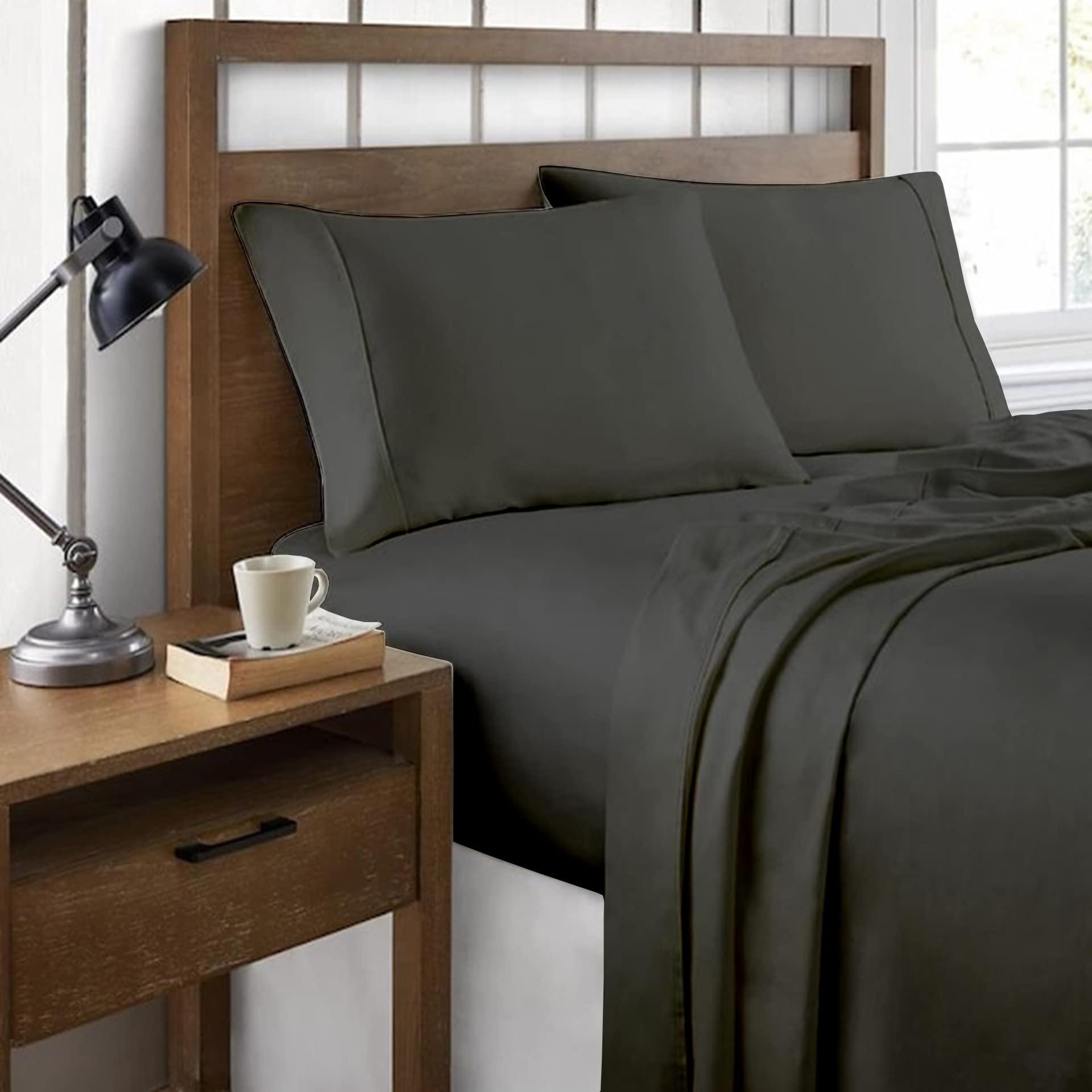 BeKind Online 600 Thread Count Olympic Queen Size Sheet Set 100% Egypt Cotton 600 Thread-Count Hotel Quality Sateen Finish 15-Inches Deep Pockets Cotton Bed Sheets Silky & Soft Egyptian Sheet - Dark Grey