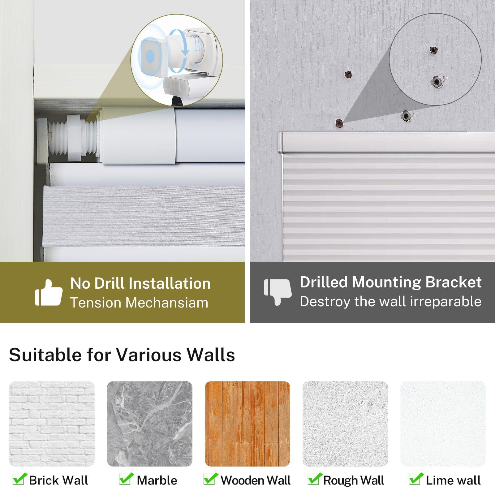 moonice Moonice No Tools No Drill Shades for Indoor Windows Blackout Top Down Bottom Up Cordless Cellular Shades, Easy to Install Mint Gap Single Cell Honeycomb Blinds for Home Office Thermal Insulated, Black