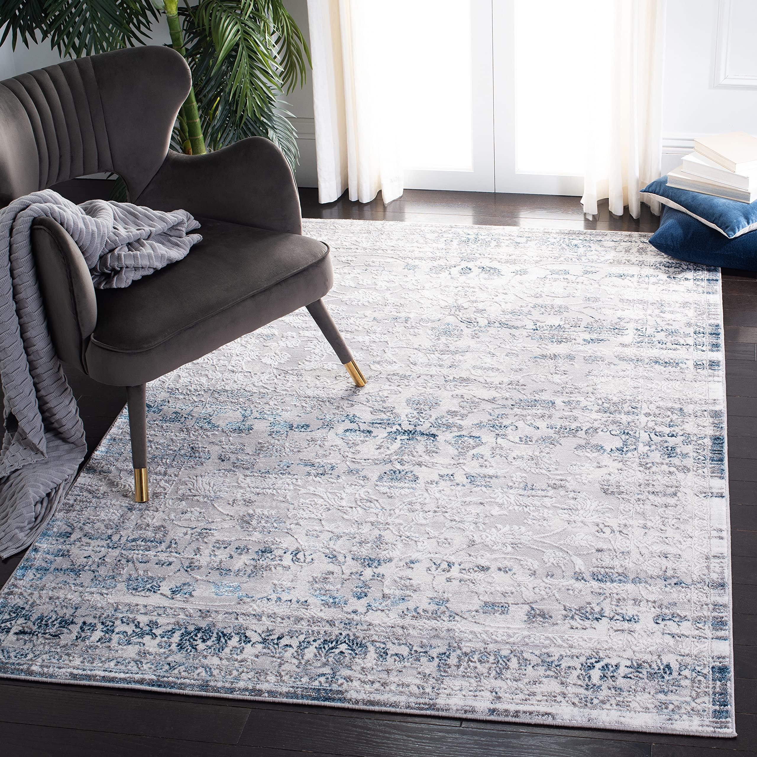 Safavieh SAFAVIEH Amelia Collection 6'7" Square Grey/Blue ALA217F Distressed Non-Shedding Living Room Bedroom Area Rug