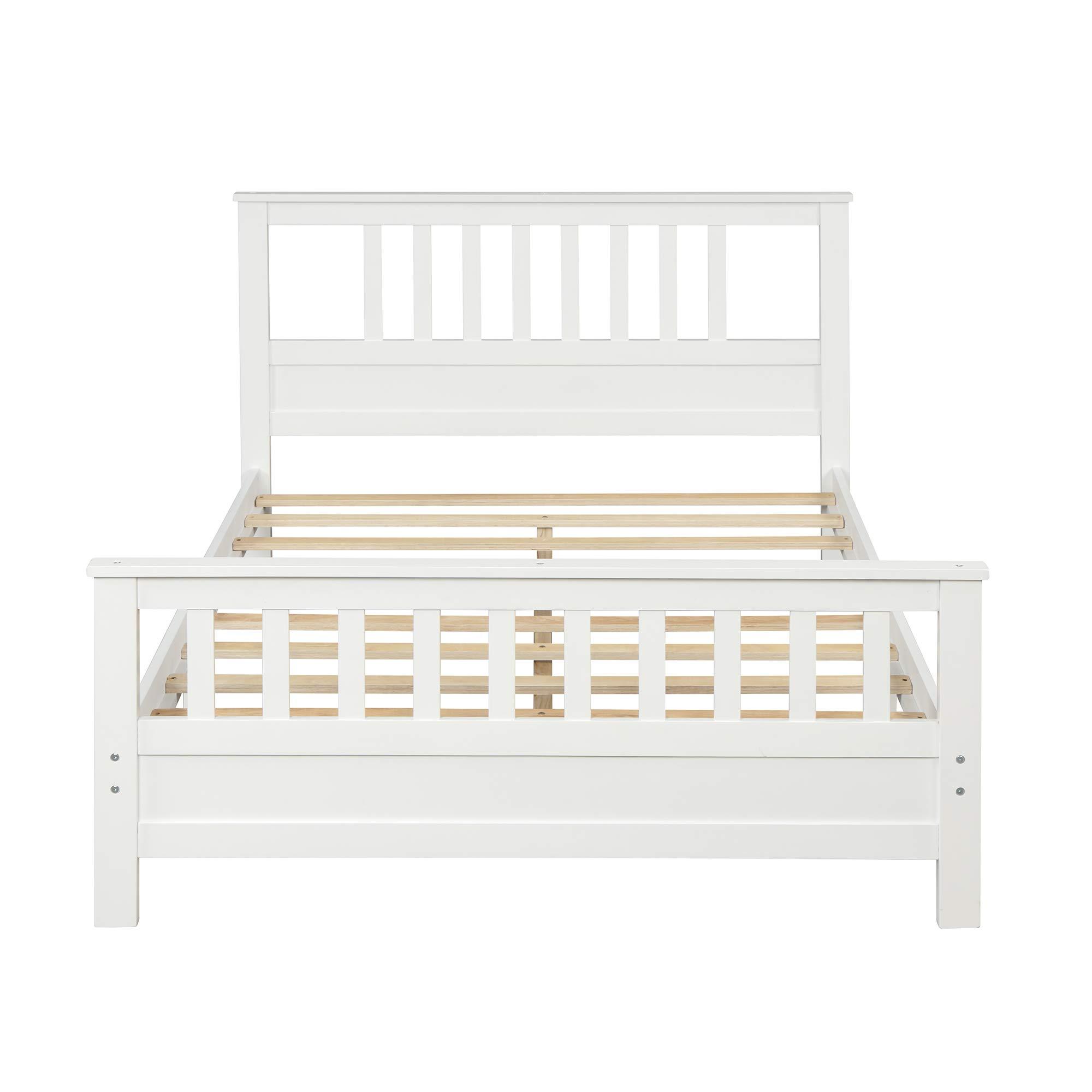 DSHADE DSHADE Pine Wood Platform Bed Platform Bed Frame with Headboard and Footboard Platform Bed Frames Solid Wood Bed Frame No Box Spring Needed/Easy Assembl 78.7''L X 56''W X 42''H (White)