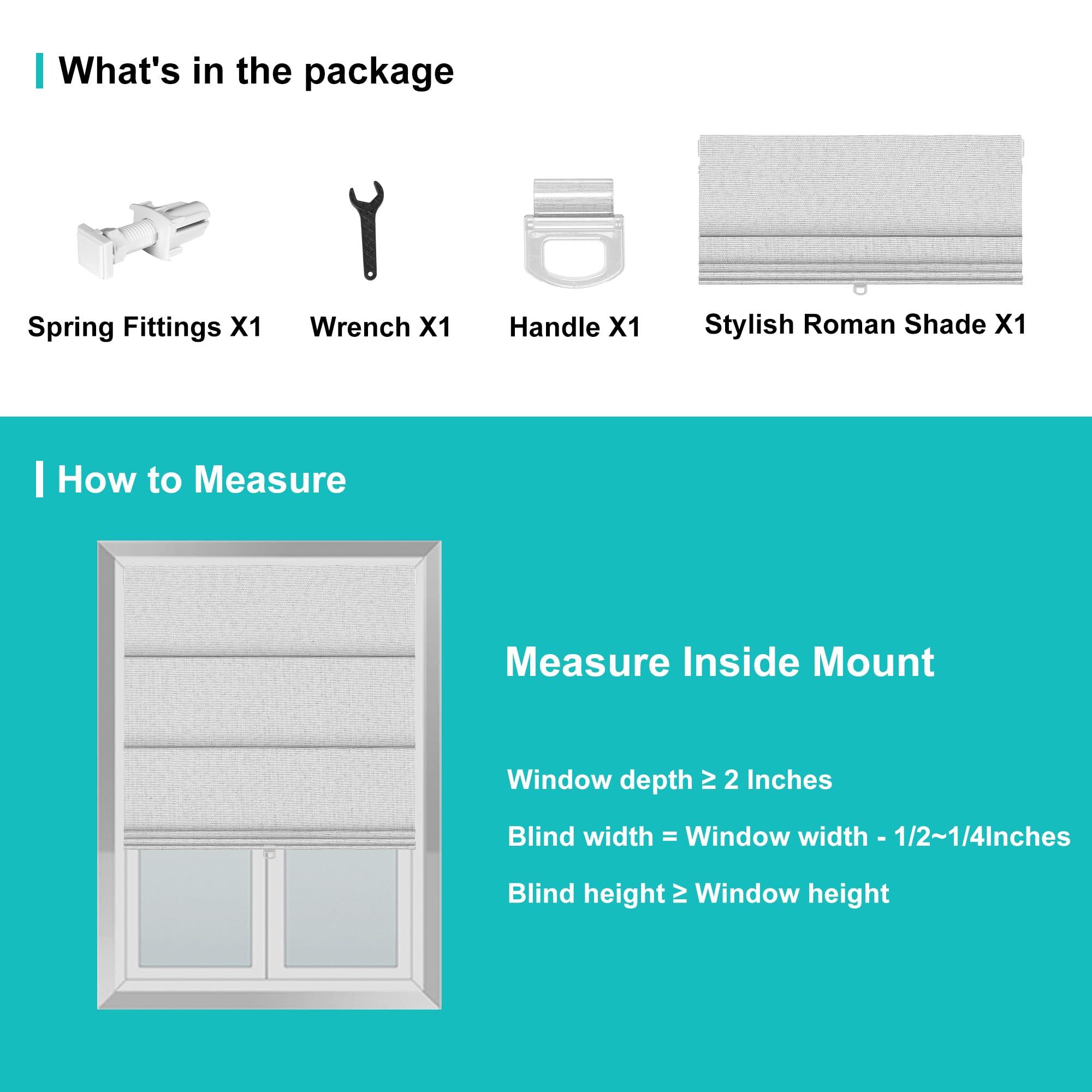 BERISSA BERISSA No Drill Cordless Roman Shades for Window, Blackout Roman Blinds Room Darkening Roll up Blinds Easy Install Linen Roman Window Shades for Inside Mount,28" W x 66" H,Linen Dark Gray