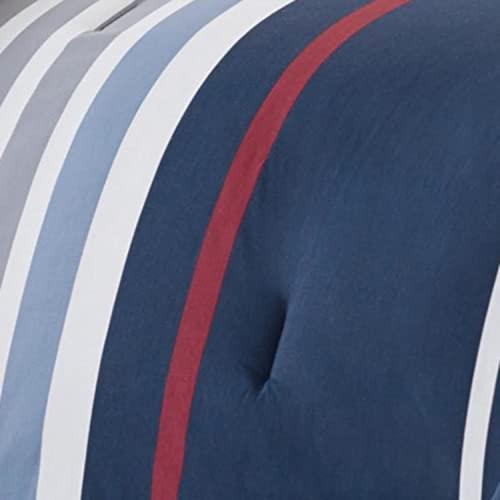 Nautica Nautica - Queen Duvet Cover Set, Cotton Reversible Bedding with Button Closure, Stylish Home Decor (Bradford Navy/Khaki, Queen)