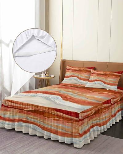 RisQiten RisQiten Burnt Orange Coastal Bed Skirt Sheet Set 1 Bed Sheet & 2 Pillowcases, Bed Skirt Cal King Size 18 Inch Drop, Summer Beach Nautical Abstract Art Wrap Around Bed Skirts, Bedding Skirt Bedspread