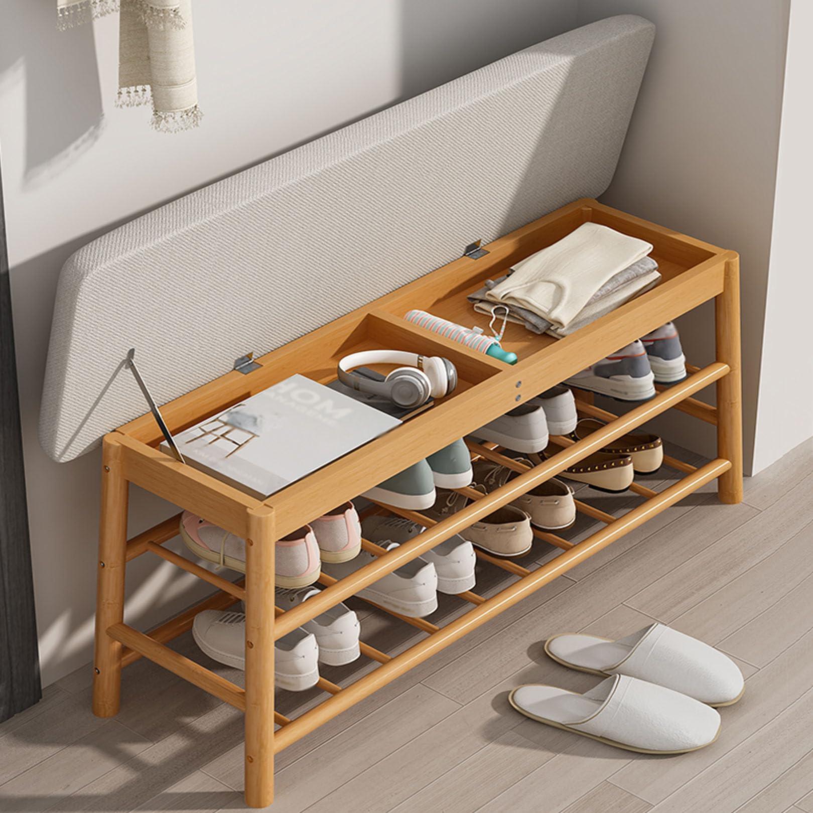 HomeLoft Basics HomeLoft Basics Wooden Shoe Bench Rack with Flip Top Storage, Entryway Storage Oiganizer Shelf with Padded Seat for Mudroom Bathroom, 90cm/35.4""