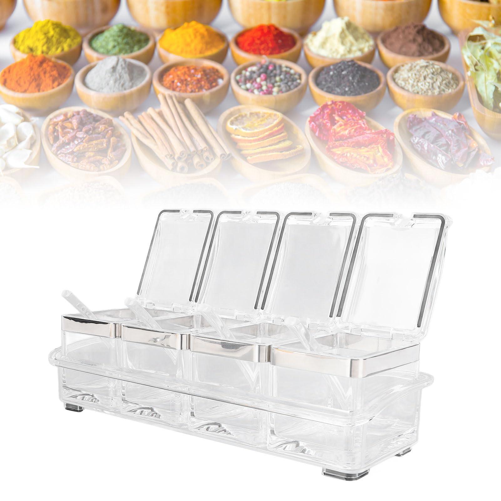 ZJchao ZJchao Clear Seasoning Rack Box Storage Container, Acrylic Organizer Jars with Spoons for Kitchen Modern Design Multipurpose Use