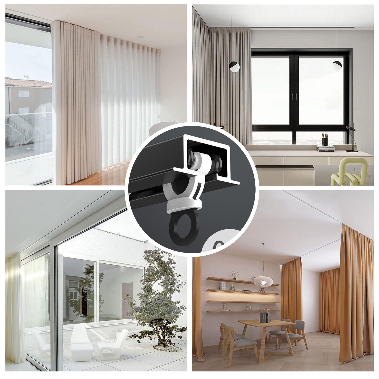 HOBGSL Recessed Curtain Track Ceiling Mount Aluminum, 4 Wheeled Curtain Rail Track Invisible for Hanging Heavy Drapes Gauze/Room Separation, Top Mount Bedroom Window Divider(Black,L 16FT/4.9M/192IN)