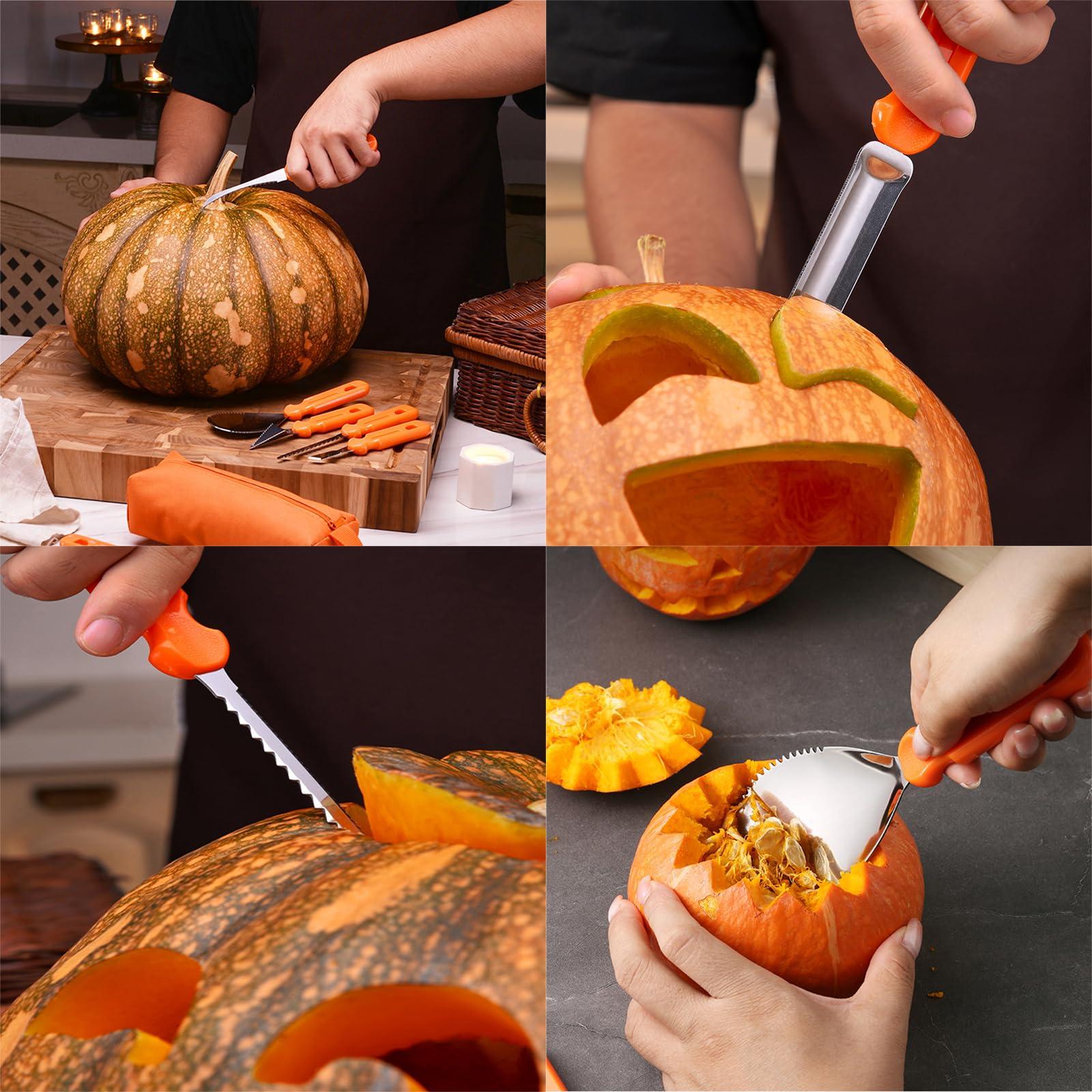 Eljeczt Halloween Pumpkin Carving Tools Professional Pumpkin Cutting Carving Supplies Tools Kit Stainless Steel Heavy Duty Sculpting Tool For Carving Pumpkin And Other Fruits, 8pcs