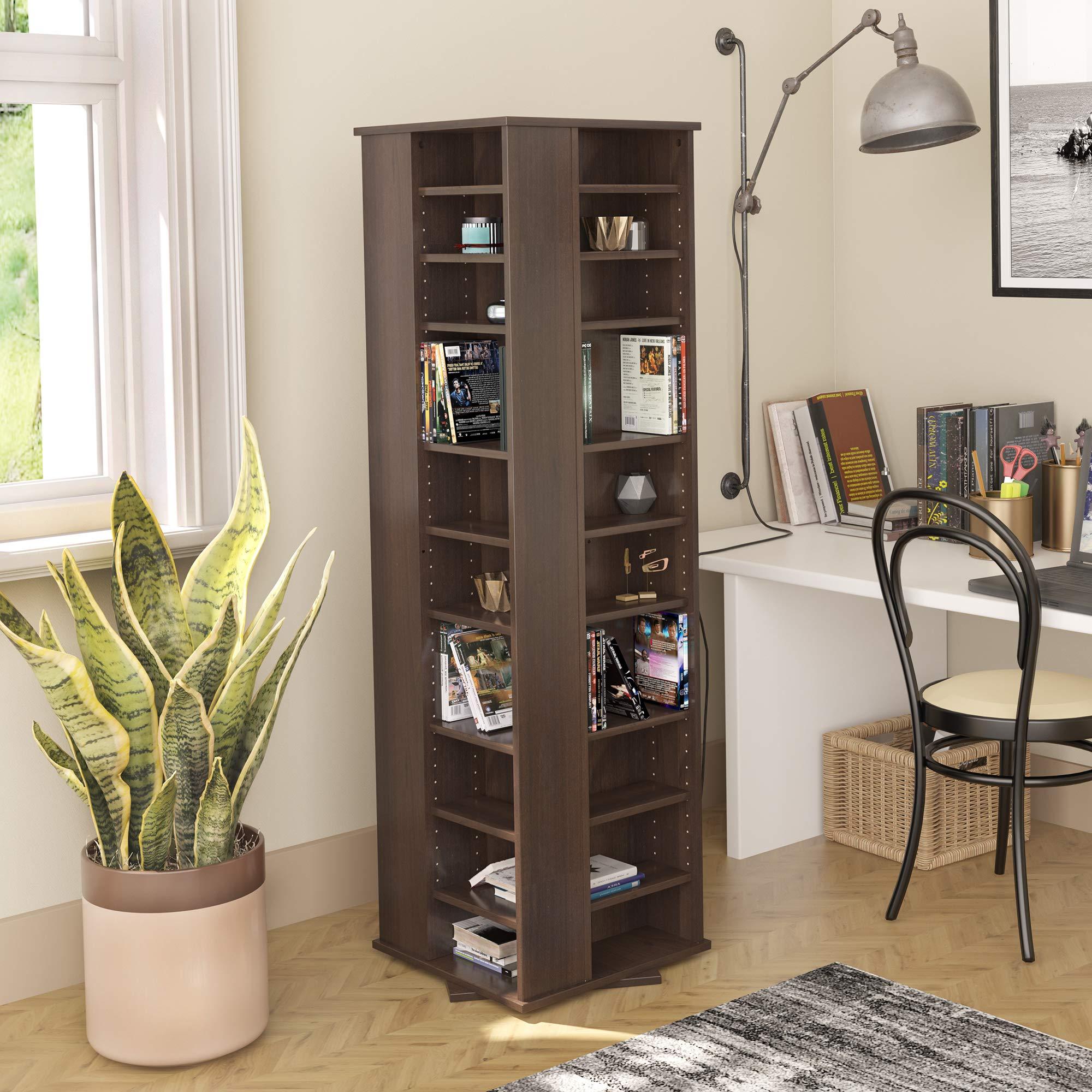 Prepac Prepac 4 Revolving Display Cabinet Media Storage, Large Four-Sided Spinning Tower, Espresso