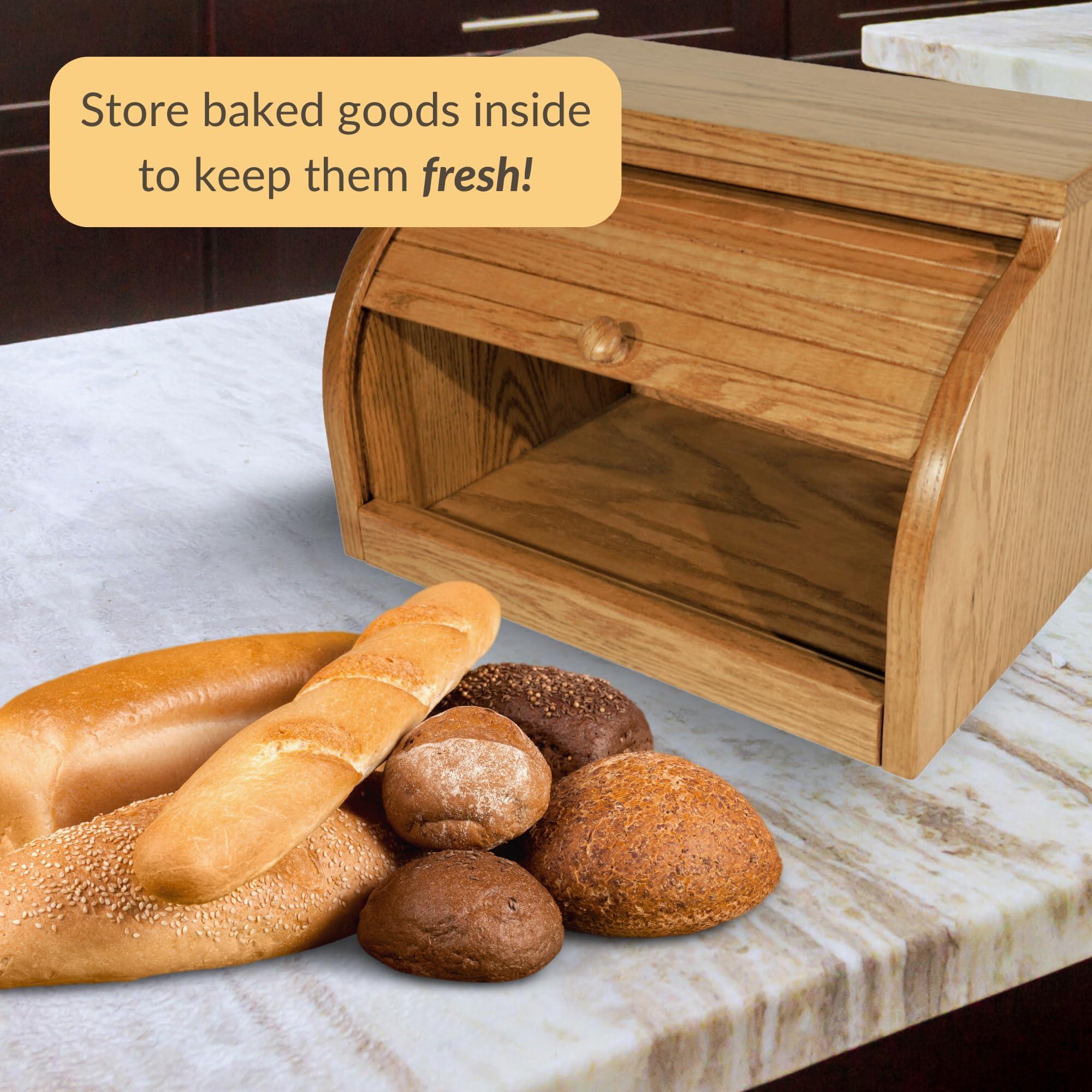 DutchCrafters DutchCrafters Amish USA Made Solid Wood Countertop Bread Box, Bread Holder for Kitchen Counter, Large Bread Box for Kitchen Countertop (Oak - Chestnut)