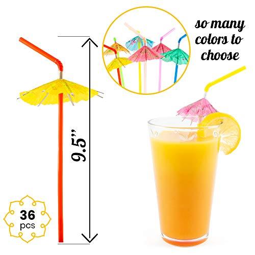 Massmain Hawaiian Flowers Leis Tropical Necklace - 36 Luau Garland 36 Umbrella Straws 12 Flower Hair Clips