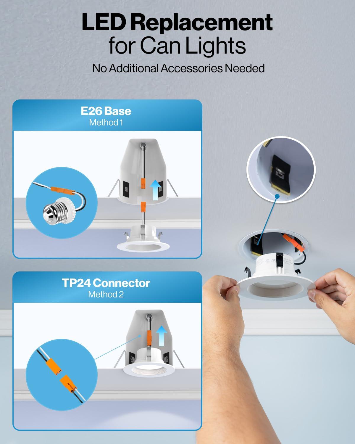 Sunco Lighting Sunco 10 Pack Retrofit LED Recessed Lighting 4 Inch, 3000K Warm White, Dimmable Can Lights, Baffle Trim, 11W=60W, 660 LM, Damp Rated - ETL