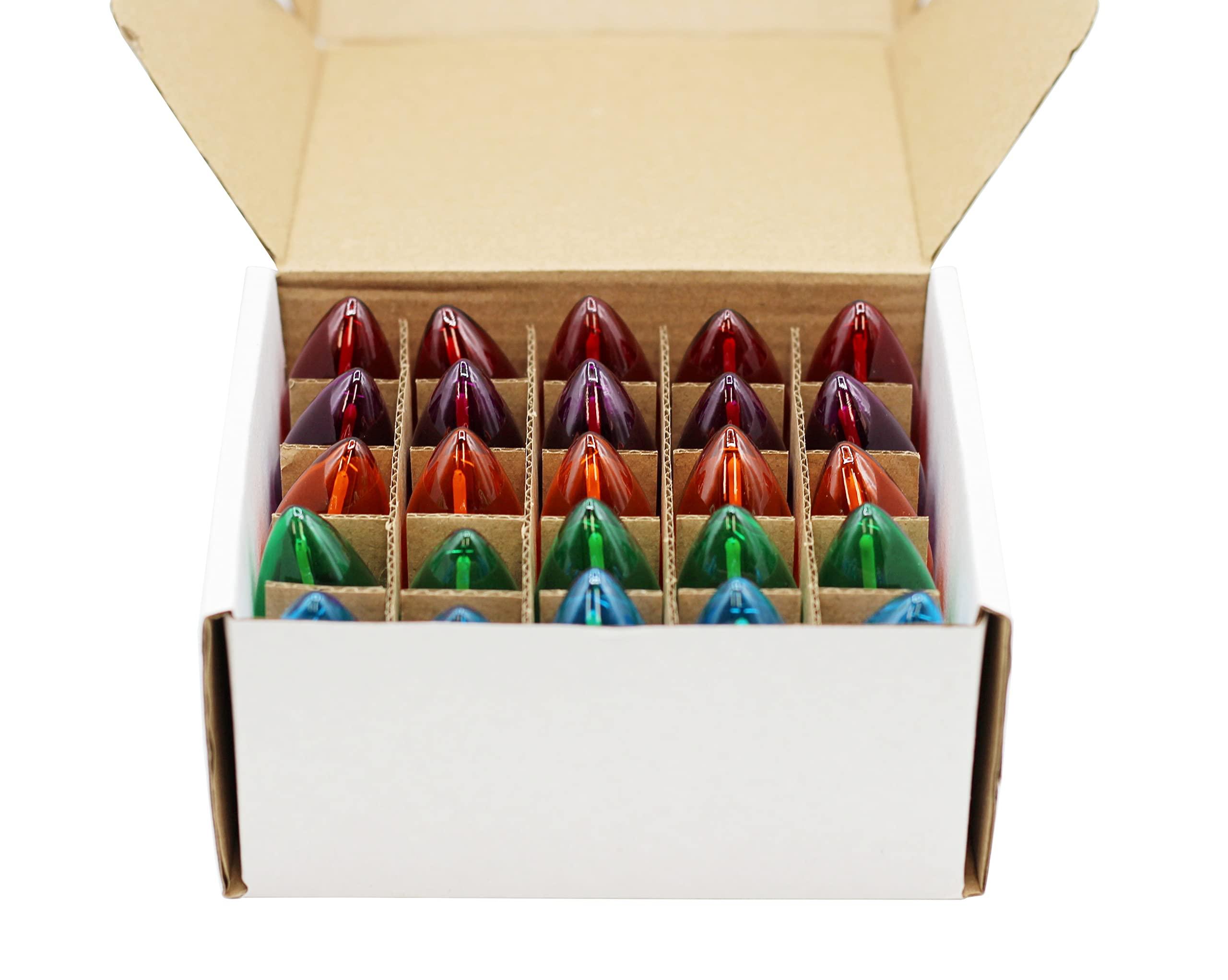 Creative Hobbies Creative Hobbies® Box of 25 Colored Light Bulbs, Random Blinking, 7 Watt, C7 Candelabra Base -Great for Night Lights and Christmas Strings