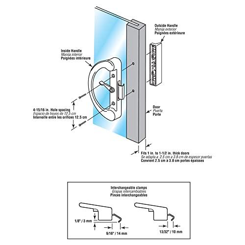 PRIME-LINE Prime-Line C 1222 Diecast Non-Keyed Sliding Glass Door Handle Set, Fits 4-15/16 Inch Hole Spacing, Black (1 Set)