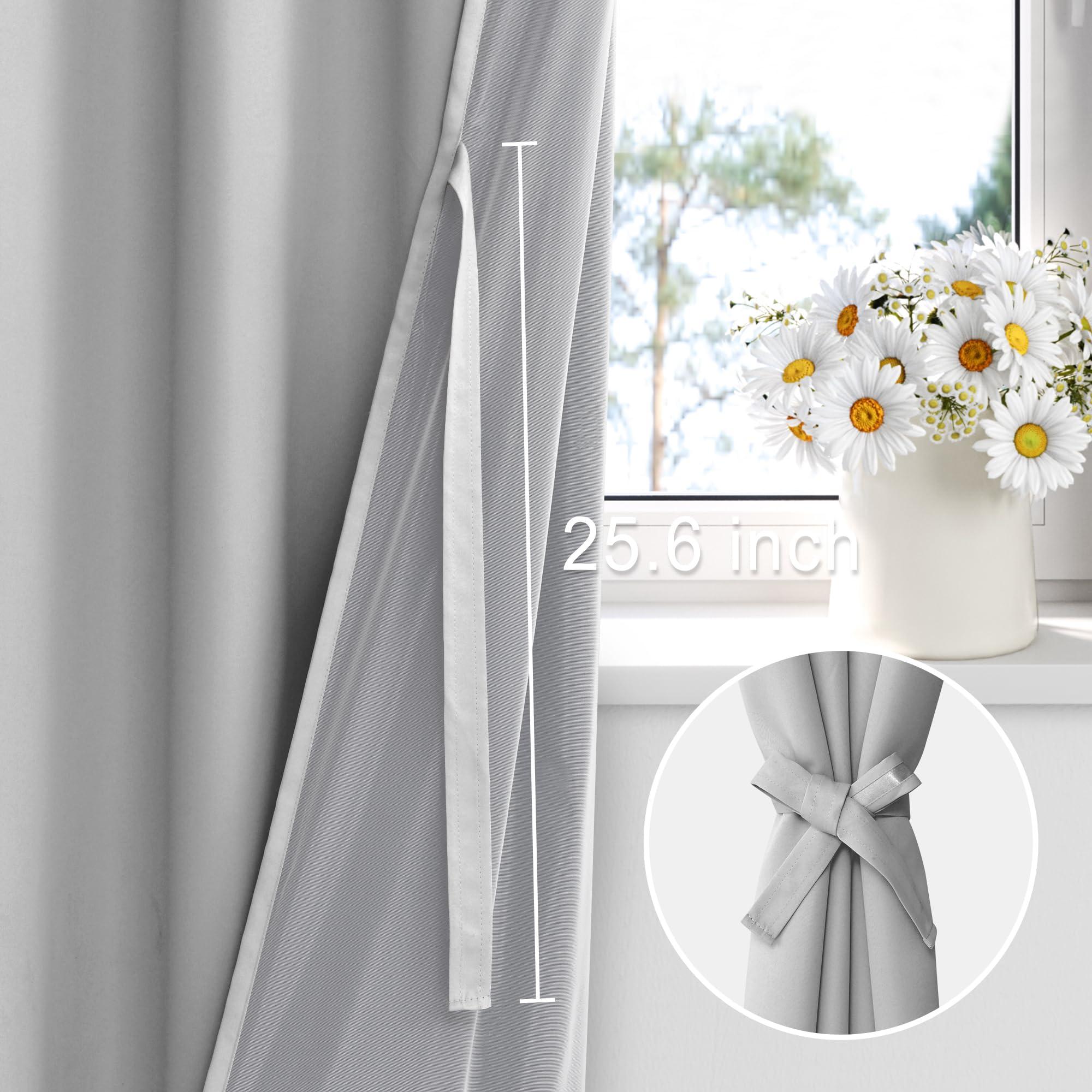 XWZO XWZO Full Shading Blackout Curtains 54 Inches Length with Tiebacks- Heat and Light Blocking Rod Pocket Window Drapes with Black Liner Backing for Bedroom/Kid\'s Room, Silver Grey, W52 x L54, Set of 2