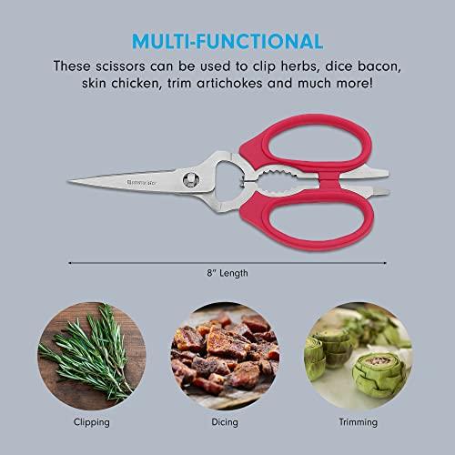 Messermeister Messermeister 8-Inch Take-Apart Kitchen Scissors, Red - Includes Screwdriver, Nut Cracker, Jar Lid Opener/Gripper, Bottle Opener & Bone + Twig Cutter - Suitable for Lefties & Righties