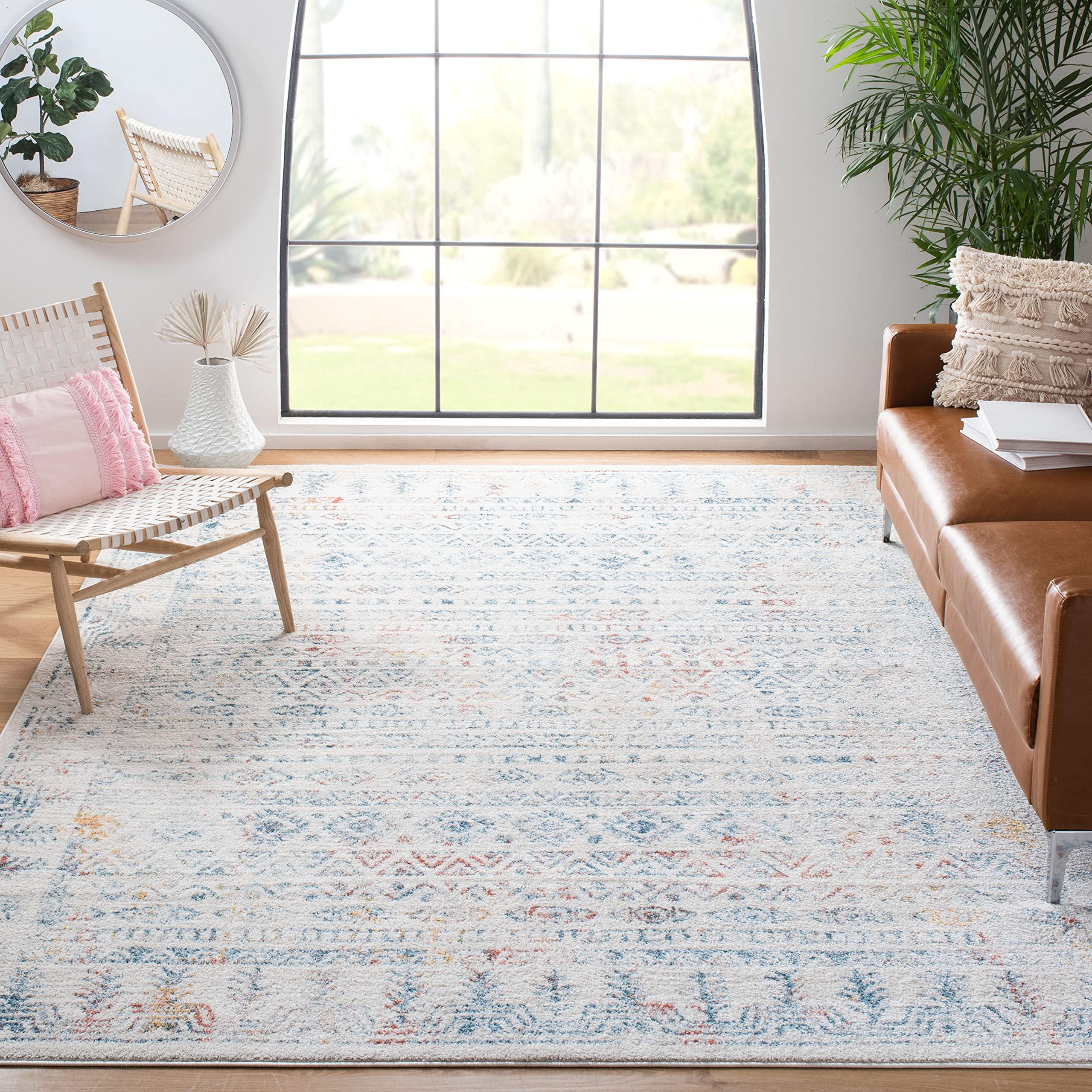 Safavieh SAFAVIEH Tulum Collection Area Rug - 8' x 10', Ivory & Rust, Moroccan Boho Distressed Design, Non-Shedding & Easy Care, Ideal for High Traffic Areas in Living Room, Bedroom (TUL271C)