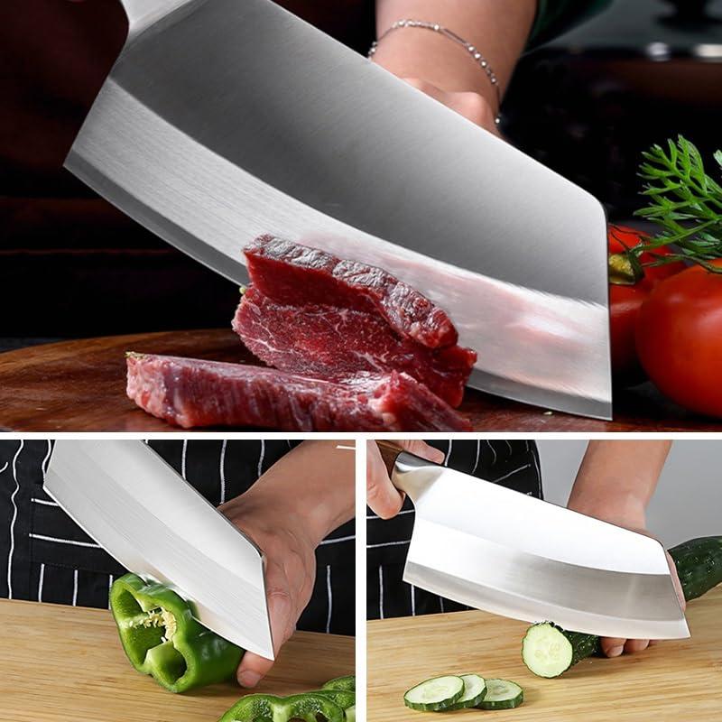 toothgeneric Meat Cleaver,Cleaver Knife 8\" Kitchen Knife Stainless Steel Chinese Chef Knife for Meat Bone Fish Fruit Vegetables Butcher Knife Slicing Cleaver Knife