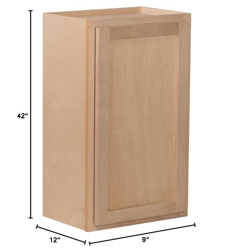 Quicklock Cabinets Quicklock RTA (Ready-to-Assemble) 42" Tall Wall Kitchen Cabinets - Shaker Style | 100% Hardwood | Made in America | Soft Close Hardware (Raw Maple, 12" D x 15" W x 42" H)
