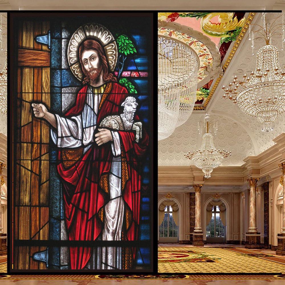 Acmore Privacy Window Film Stained Glass Decorative Glass Film Glue Free Static Cling Window Sticker for Home Office W23.6 x H59.1(60x150cm)