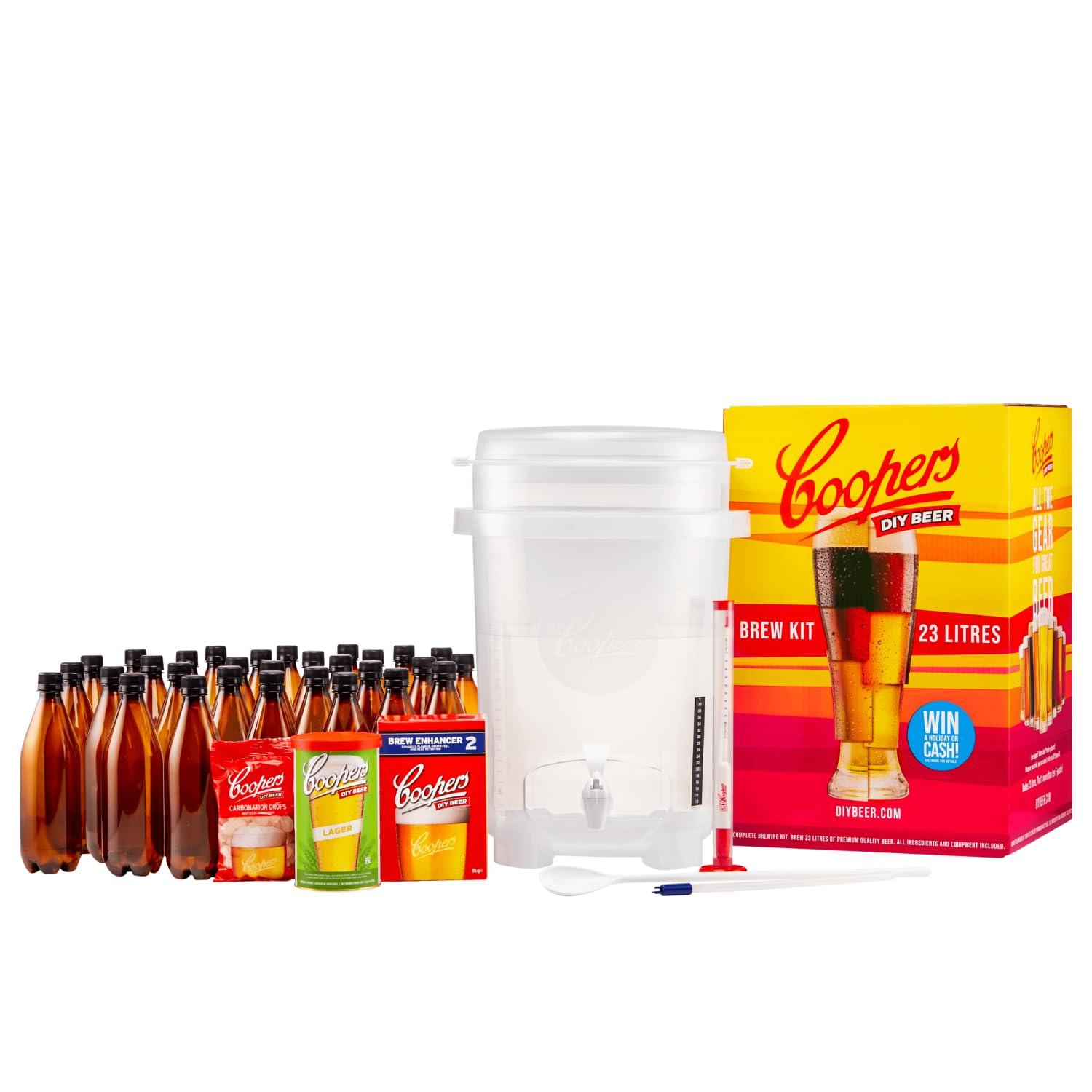 Coopers Coopers DIY Beer Home Brewing 6 Gallon All Inclusive Craft Beer Making Kit with Patented Brewing Fermenter, Beer Hydrometer, Brewing Ingredients, Bottles and Brewing Accessories