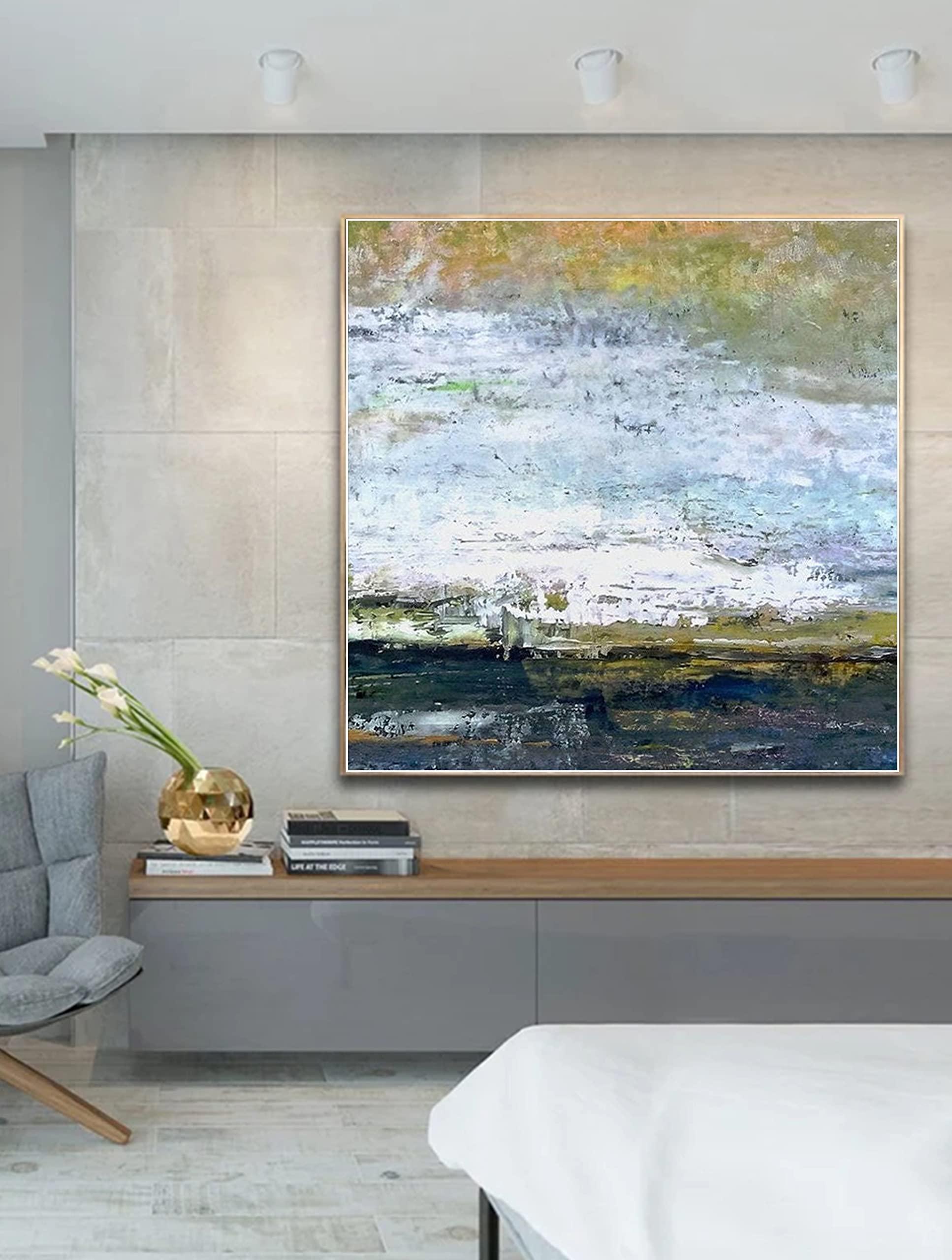 HomeLoft Basics Large black and white abstract painting On canvas black and white minimalist art green abstract painting Oversized Modern Abstract Painting 60x60 inch