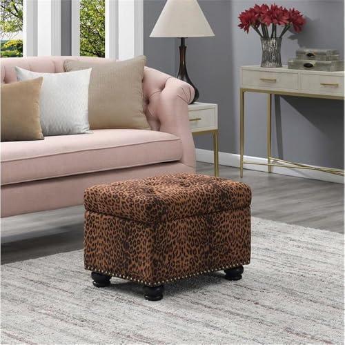 Convenience Concepts Convenience Concepts Designs4Comfort 5th Avenue Upholstered Storage Ottoman 24\" - Contemporary Foot Stool and Seat with Hinged Lid for Living Room, Dining Room, Office, Den, Forest Leopard Print Fabric