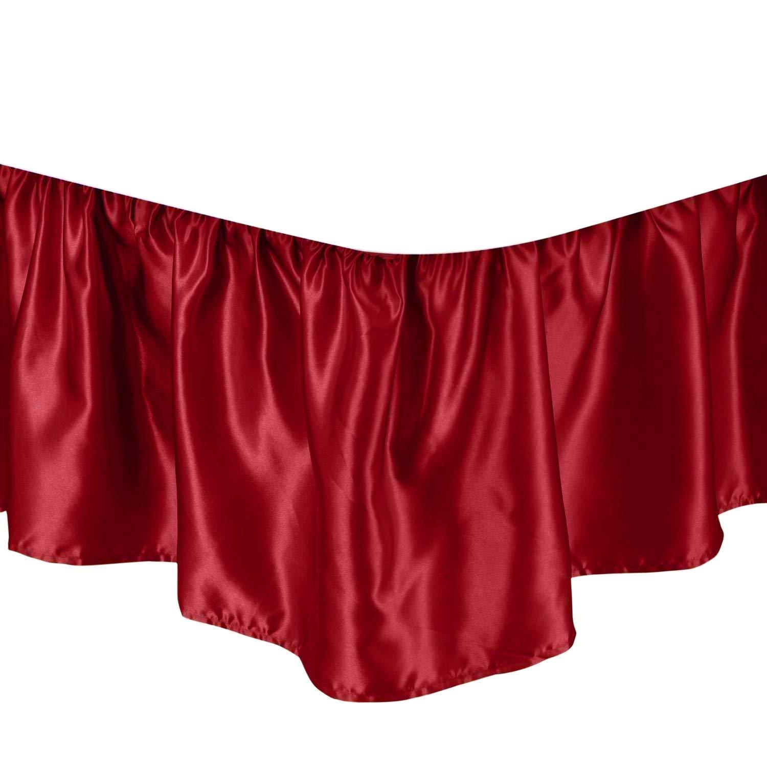 Versatile Bedding Bed Skirt - Ruffled Bed Skirt (Queen, Burgundy) 15 Inch Drop Dust Ruffle with Platform, Wrinkle and Fade Resistant - Dust Ruffle Bedskirt for Easy Fitting with Soft Silky Satin Fabric