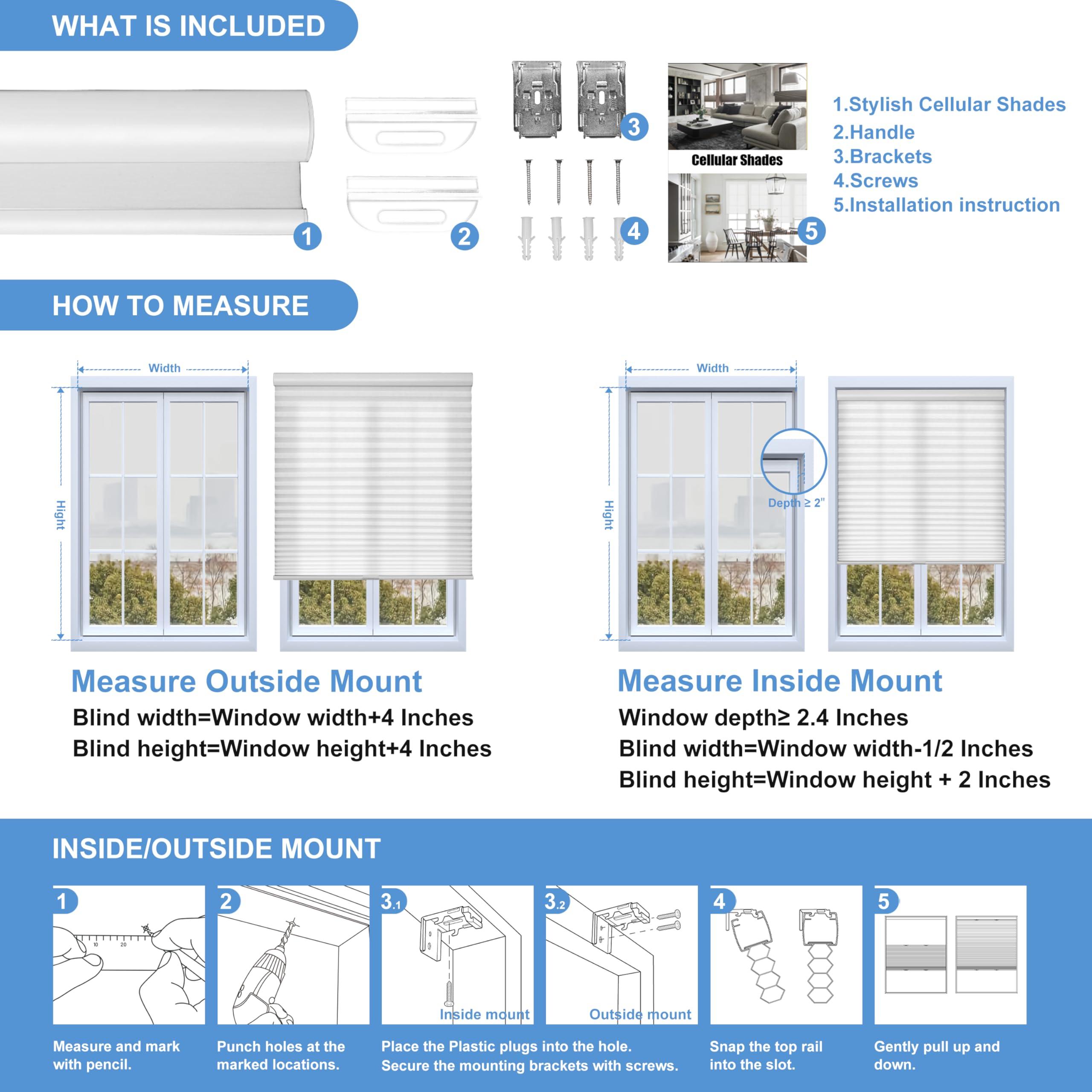 HOTSOON HOTSOON Blackout 1.5" Cell Honeycomb Blinds for Windows Cordless Cellular Shades Hidden Mounting Room Darkening for Home, Office, Black, 60" W x 64" H