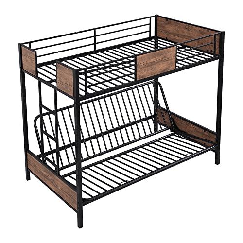 HomeLoft Basics Twin-Over-Futon Bunk Bed, Metal Futon Bunk Bed Frame with Guardrails and Ladder(Black)