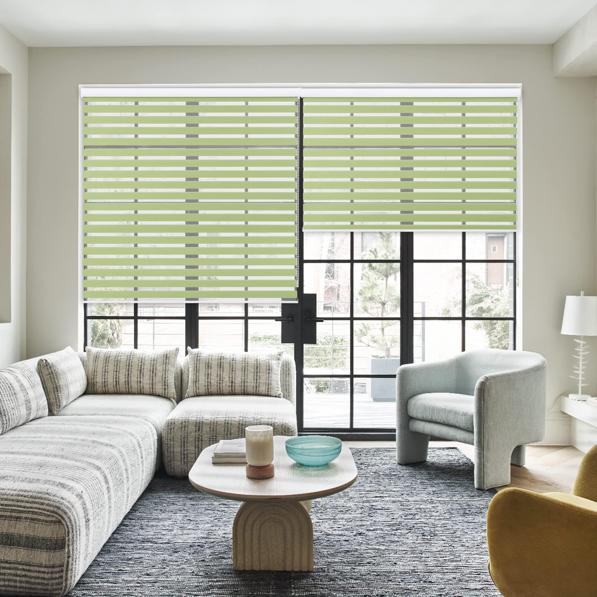Sulugood Sulugood Blackout Zebra Blinds for Windows Horizontal Zebra Shades Dual Layer Roller Shades,Heat Insulation Day and Night Window Blinds.Bedrooms.Children's room.Light Green.13 W x 56" H