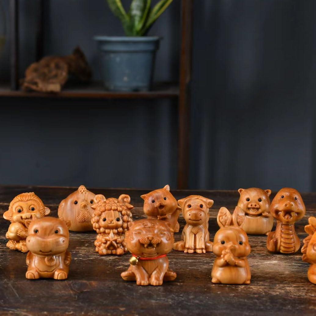 Ltahtliay Ltahtliay Wooden Animal Chinese Zodiac Figurines, Small Cute Animal Wooden Sculptures Handmade Accents Craft, Wood Craft Figurine Statue Art Small Animal for Home Office Table Decoration (1,Rat)